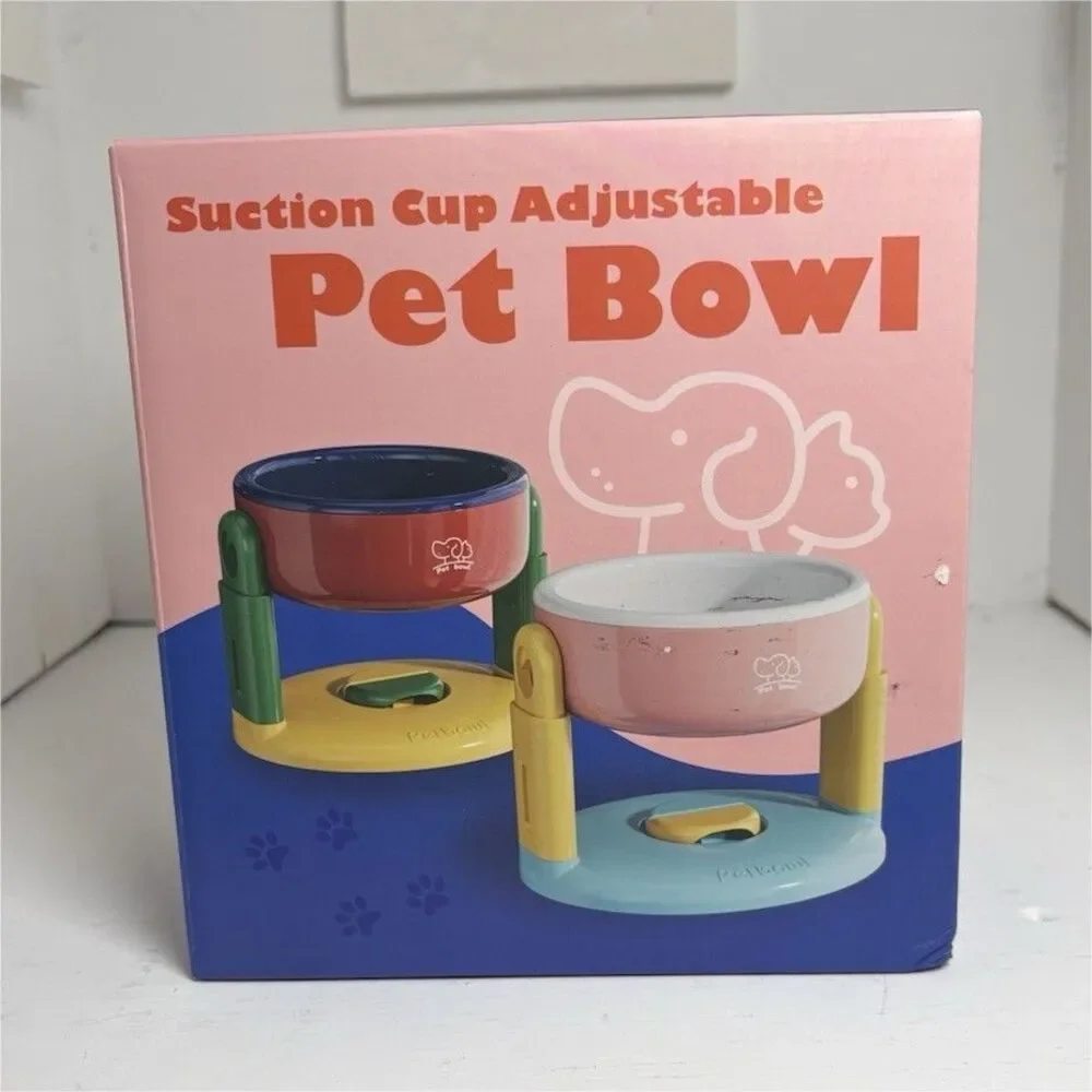 Adjustable Suction Cup Pet Bowl Pink PP+ABS 18.5x17.5x10cm A002-PET-BWL-PK